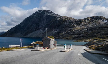 Empty Toll both at the entrance to the road to Dalsnibba mountain top, Norwayのeditorial素材