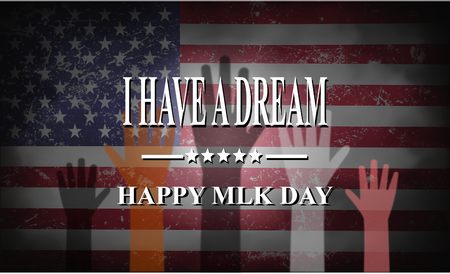 Martin Luther King Day American flags and colorful hands illustrationの写真素材