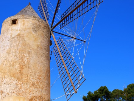 segment view from left side on traditional windmill in mallorcaの写真素材