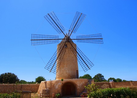 traditional windmill in algaida, mallorcaの写真素材