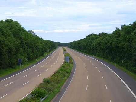 highway with six lanes in Germany near Frankfurt ( A 66 )の写真素材
