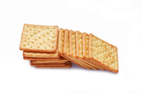 Square biscuit stack on white backgroundの写真素材