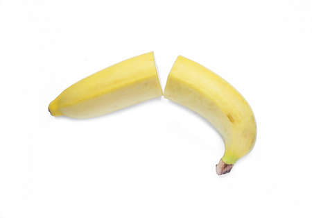 Banana split half on white backgroundの写真素材