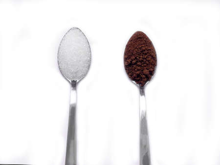 Coffee powder made smiling face shape on white backgroundの写真素材