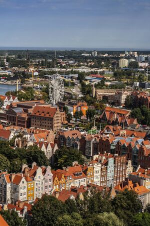 Aerial view of Gdansk Old Town from belltower of st. Mary's Basilica in northern-east directionのeditorial素材