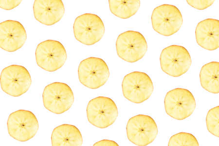 Pattern made of slices of Jonagold apples on white backgroundの写真素材