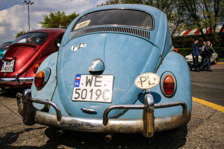 Warsaw, Poland - May 1, 2008: Rear view of blue worn out Volkswagen Type 1 Beetleのeditorial素材