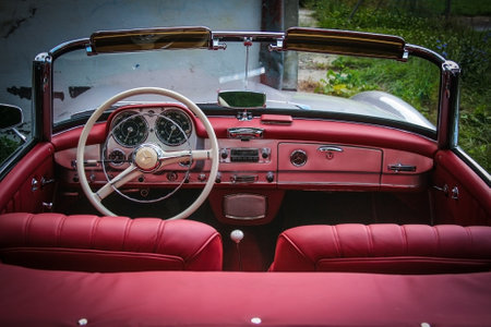 Mercedes Benz 190 SL red leather interior vintage carのeditorial素材