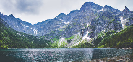 Eye of the sea glacial lake in Polish Tatra Mountainsの写真素材