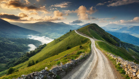 Terrain road leading through mountain ridge