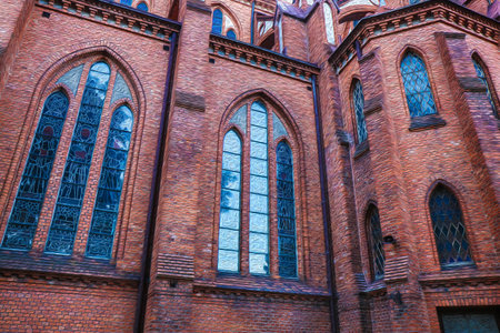 Gothic Revival Cathedral Basilica of the Assumption of the Blessed Virgin Mary in Bialystok, Poland image with oil painting effectの写真素材