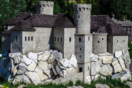 Close-up on miniature stone medieval castleの写真素材