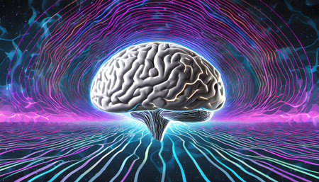 Brain surrounded by mental, intelligence and mental health abstract waves concept, AI generated...