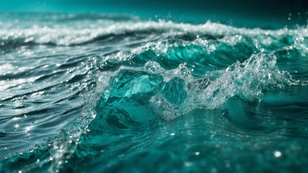 Close-up on splashing turquoise waves, AI generated imageの写真素材