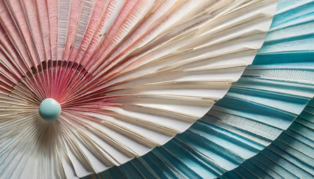 A vibrant display of colorful paper sheets arranged in a fan-like pattern, showcasing a spectrum of hues, AI generated imageの写真素材