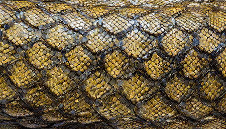 Close up on snake skin with scales detail, nature abstract pattern background, AI generated image
