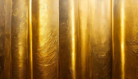 Abstract golden waves with smooth, reflective textures that capture light brilliantly, creating a mesmerizing and luxurious visual effect.の写真素材
