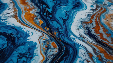 Abstract artwork featuring a blend of blue and gold fluid patterns, symbolizing elegance and...