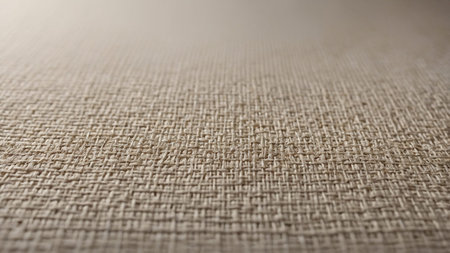 This image presents a close-up view of beige burlap texture, highlighting the detailed weaving...