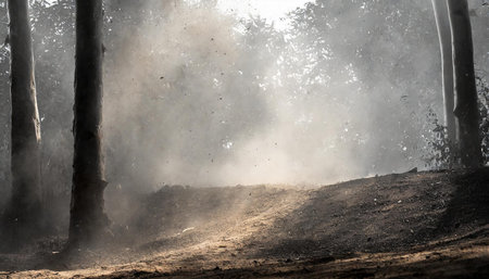 This image captures the essence of a chaotic dust storm, illustrating a scene full of movement and...