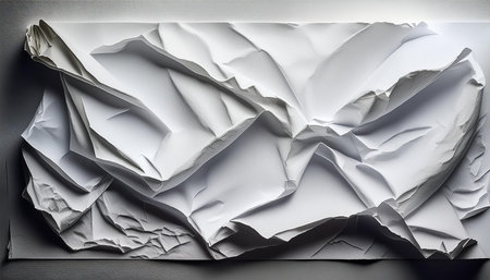This image showcases a crumpled white paper providing an abstract texture with prominent light and...