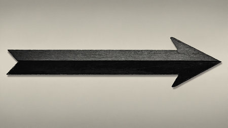 A stark black wooden arrow against a neutral beige background, symbolizing direction, guidance, and decision-making. Artists might find symbolism in this image for journey, choices, and clarity. AI generated imageの写真素材