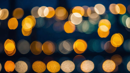 A stunning night cityscape captured with a shallow depth of field, highlighting various colorful...