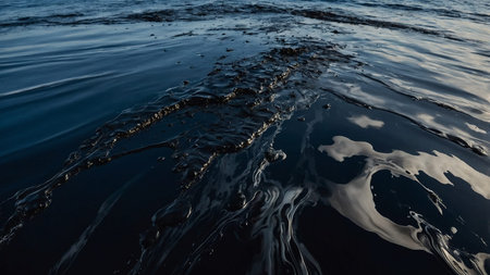 This stunning aerial photograph showcases the fascinating blend of dark, deep waters seamlessly...