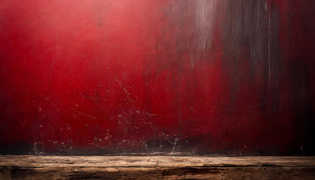 An image featuring rugged wooden planks against a vibrant red and black abstract background, perfect for rustic-themed projects and conveying an artistic, aged aesthetic. AI generated imageの写真素材