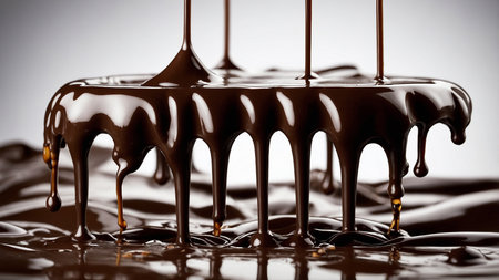 This image captures a decadent slice of chocolate cake generously drizzled with smooth, melted chocolate, showcasing temptation and indulgence in a vivid and mouth-watering presentation. AI generated imageの写真素材