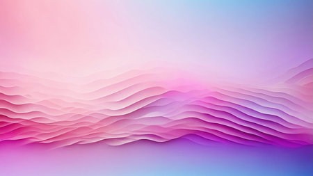 This abstract image features fluid waves in soft pastel colors, transitioning seamlessly from pink...