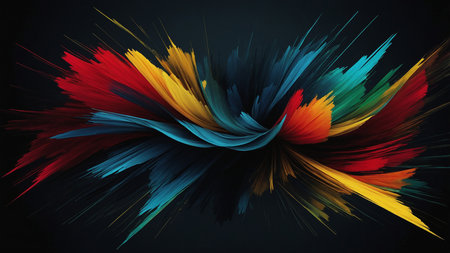 This image showcases vibrant, flowing waves of color on a dark background, capturing a sense of dynamic motion and abstract beauty. The rich reds, greens, blues, and yellows create an engaging visual interplay. AI generated imageの写真素材