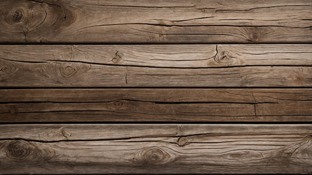 This image showcases rustic wooden planks, displaying a natural brown and weathered gray finish with distinct wood grain patterns across the surface, highlighting the texture and character of the wood. AI generated imageの写真素材