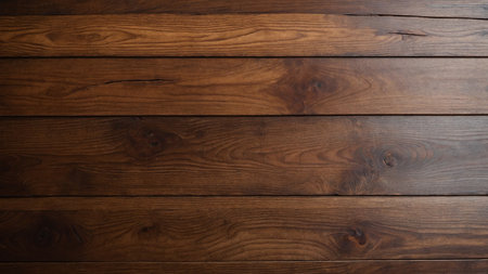 This image displays three horizontally aligned natural wooden planks, showing a warm brown color and prominent grain patterns, giving a warm, rustic, and natural feel to the viewer's lens. AI generated imageの写真素材
