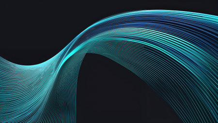 Abstract background featuring flowing turquoise and blue lines, creating a sense of movement and energy. AI generated imageの素材