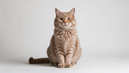 Studio portrait of ginger cat sitting on white background. AI generated imageの素材