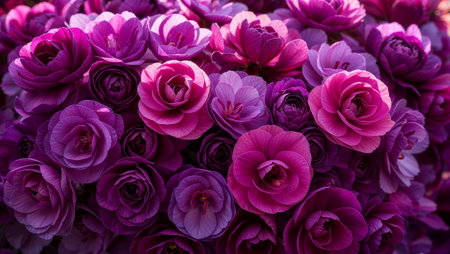 Beautiful bouquet of purple and pink flowers creating a stunning floral background, perfect for nature and beauty concepts. AI generated imageの素材