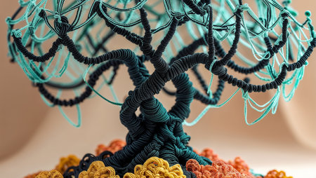 Intricate wire tree sculpture combining nature's beauty with artistic expression. Ai generated imageの素材