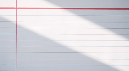 Sunlight is creating shadows on a lined paper background, providing a clean and simple backdrop. Ai generated imageの素材