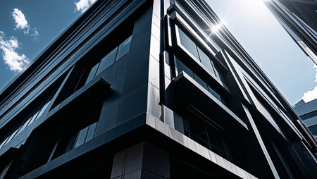Sunlight reflecting on a modern building in an urban setting, showcasing contemporary architecture and design. Ai generated imageの素材