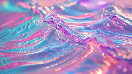 Holographic liquid wave flowing, creating a vibrant and mesmerizing abstract background. Ai generated imageの素材