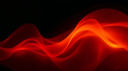 Abstract red energy waves flowing on a black background, creating a vibrant and dynamic visual. Ai generated imageの素材