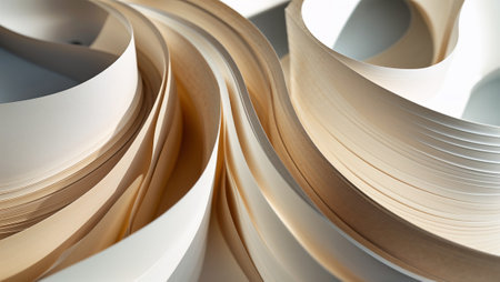 Thin wooden decorative veneer sheets creating elegant wavy patterns, ideal for furniture design and interior decoration projects. Ai generated imageの素材