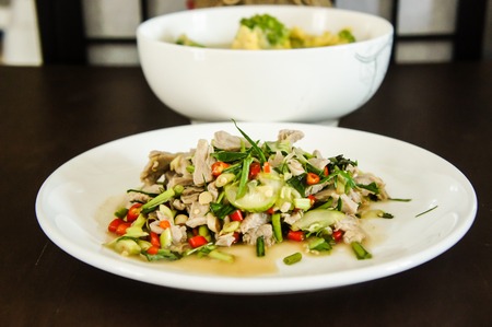 Boiled Pork with Lime Garlic and Chili Sauceの写真素材