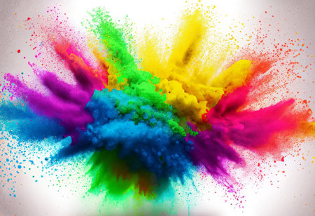 Explosion of colored powder, isolated on white background. Abstract colored backgroundの素材