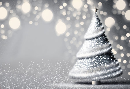 Silver Christmas tree with bokeh background. 3D Renderingの素材