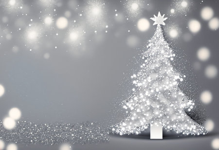 Christmas tree with snowflakes and bokeh on grey backgroundの素材