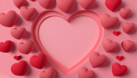 Valentine's Day background with red hearts. 3d renderingの素材