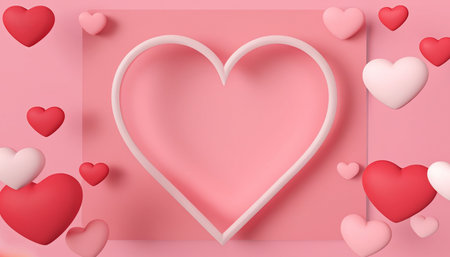 Valentine's day background with hearts and frame. 3d renderの素材