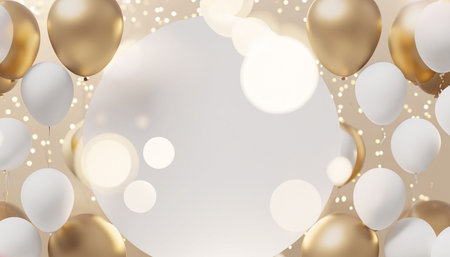 Christmas and New Year background with golden and white balloons.の素材
